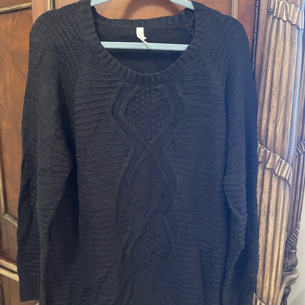 NY Collection Black Textured Knit Sweater